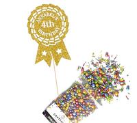 Cakeshop Cake Decoration Pack | Rosette Happy Birthday Premium Double Sided Glitter Card Cake Topper & 25g Party Pack of Cake Sugar Sprinkles | Custom Name & Age Cake Decorations (Gold)