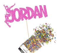 Cakeshop Cake Decoration Pack | Scooter Birthday Theme Premium Double Sided Glitter Card Cake Topper Sign & 25g Party Pack of Cake Sugar Sprinkles | Custom Name Cake Decorations (Baby Pink)
