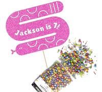 Cakeshop Cake Decoration Pack | Silly Snake Birthday Premium Double Sided Glitter Card Cake Topper & 25g Party Pack of Cake Sugar Sprinkles | Custom Name & Age Cake Decorations (Baby Pink)