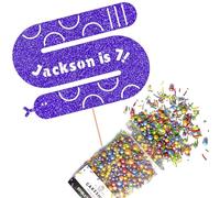 Cakeshop Cake Decoration Pack | Silly Snake Birthday Premium Double Sided Glitter Card Cake Topper & 25g Party Pack of Cake Sugar Sprinkles | Custom Name & Age Cake Decorations (Bright Blue)