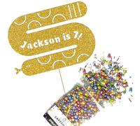 Cakeshop Cake Decoration Pack | Silly Snake Birthday Premium Double Sided Glitter Card Cake Topper & 25g Party Pack of Cake Sugar Sprinkles | Custom Name & Age Cake Decorations (Gold)