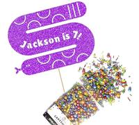 Cakeshop Cake Decoration Pack | Silly Snake Birthday Premium Double Sided Glitter Card Cake Topper & 25g Party Pack of Cake Sugar Sprinkles | Custom Name & Age Cake Decorations (Purple)