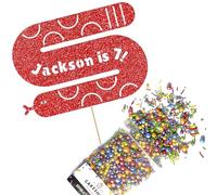 Cakeshop Cake Decoration Pack | Silly Snake Birthday Premium Double Sided Glitter Card Cake Topper & 25g Party Pack of Cake Sugar Sprinkles | Custom Name & Age Cake Decorations (Red)