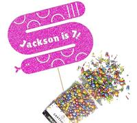 Cakeshop Cake Decoration Pack | Silly Snake Birthday Premium Double Sided Glitter Card Cake Topper & 25g Party Pack of Cake Sugar Sprinkles | Custom Name & Age Cake Decorations (Bright Pink)