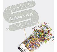 Cakeshop Cake Decoration Pack | Silly Snake Birthday Premium Double Sided Glitter Card Cake Topper & 25g Party Pack of Cake Sugar Sprinkles | Custom Name & Age Cake Decorations (Light Silver)