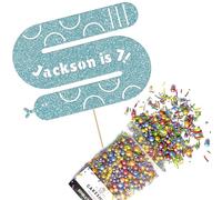 Cakeshop Cake Decoration Pack | Silly Snake Birthday Premium Double Sided Glitter Card Cake Topper & 25g Party Pack of Cake Sugar Sprinkles | Custom Name & Age Cake Decorations (Baby Blue)