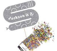 Cakeshop Cake Decoration Pack | Silly Snake Birthday Premium Double Sided Glitter Card Cake Topper & 25g Party Pack of Cake Sugar Sprinkles | Custom Name & Age Cake Decorations (Dark Silver)