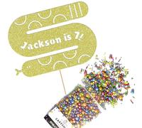 Cakeshop Cake Decoration Pack | Silly Snake Birthday Premium Double Sided Glitter Card Cake Topper & 25g Party Pack of Cake Sugar Sprinkles | Custom Name & Age Cake Decorations (Champagne)