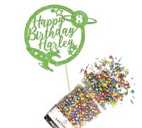 Cakeshop Cake Decoration Pack | Space Rocket Planet Premium Double Sided Glitter Card Cake Topper & 25g Party Pack of Cake Sugar Sprinkles | Custom Name & Age Cake Decorations (Green)