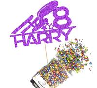 Cakeshop Cake Decoration Pack | Spaceship Rocket Premium Double Sided Glitter Card Cake Topper Sign & 25g Party Pack of Cake Sugar Sprinkles | Custom Name & Age Cake Decorations (Purple)