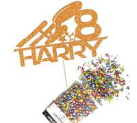 Cakeshop Cake Decoration Pack | Spaceship Rocket Premium Double Sided Glitter Card Cake Topper Sign & 25g Party Pack of Cake Sugar Sprinkles | Custom Name & Age Cake Decorations (Orange)