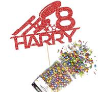 Cakeshop Cake Decoration Pack | Spaceship Rocket Premium Double Sided Glitter Card Cake Topper Sign & 25g Party Pack of Cake Sugar Sprinkles | Custom Name & Age Cake Decorations (Red)