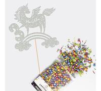 Cakeshop Cake Decoration Pack | Unicorn Rainbow Premium Double Sided Glitter Card Cake Topper Sign & 25g Party Pack of Cake Sugar Sprinkles | Custom Name & Age Cake Decorations (Light Silver)
