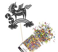 Cakeshop Cake Decoration Pack | Unicorn Rainbow Premium Double Sided Glitter Card Cake Topper Sign & 25g Party Pack of Cake Sugar Sprinkles | Custom Name & Age Cake Decorations (Black)