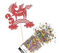 Cakeshop Cake Decoration Pack | Unicorn Rainbow Premium Double Sided Glitter Card Cake Topper Sign & 25g Party Pack of Cake Sugar Sprinkles | Custom Name & Age Cake Decorations (Red)