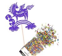 Cakeshop Cake Decoration Pack | Unicorn Rainbow Premium Double Sided Glitter Card Cake Topper Sign & 25g Party Pack of Cake Sugar Sprinkles | Custom Name & Age Cake Decorations (Bright Blue)
