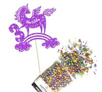 Cakeshop Cake Decoration Pack | Unicorn Rainbow Premium Double Sided Glitter Card Cake Topper Sign & 25g Party Pack of Cake Sugar Sprinkles | Custom Name & Age Cake Decorations (Purple)