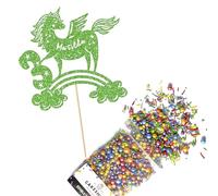 Cakeshop Cake Decoration Pack | Unicorn Rainbow Premium Double Sided Glitter Card Cake Topper Sign & 25g Party Pack of Cake Sugar Sprinkles | Custom Name & Age Cake Decorations (Green)