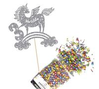 Cakeshop Cake Decoration Pack | Unicorn Rainbow Premium Double Sided Glitter Card Cake Topper Sign & 25g Party Pack of Cake Sugar Sprinkles | Custom Name & Age Cake Decorations (Dark Silver)