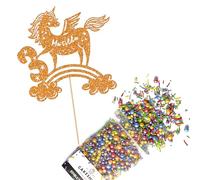Cakeshop Cake Decoration Pack | Unicorn Rainbow Premium Double Sided Glitter Card Cake Topper Sign & 25g Party Pack of Cake Sugar Sprinkles | Custom Name & Age Cake Decorations (Orange)