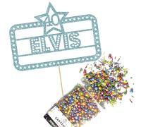 Cakeshop Cake Decoration Pack | Vegas Movie Birthday Premium Double Sided Glitter Card Cake Topper & 25g Party Pack of Cake Sugar Sprinkles | Custom Name & Age Cake Decoration (Baby Blue)