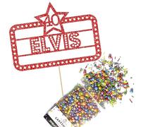 Cakeshop Cake Decoration Pack | Vegas Movie Birthday Premium Double Sided Glitter Card Cake Topper & 25g Party Pack of Cake Sugar Sprinkles | Custom Name & Age Cake Decoration (Red)