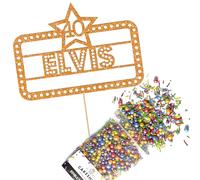 Cakeshop Cake Decoration Pack | Vegas Movie Birthday Premium Double Sided Glitter Card Cake Topper & 25g Party Pack of Cake Sugar Sprinkles | Custom Name & Age Cake Decoration (Orange)