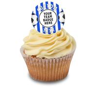 Cakeshop Cupcake Personalised Edible Cake Toppers With Blue & White Stripe Football Border | Personalise With Your Custom Image & Name | For Birthdays & Celebrations | Icing & Wafer Paper Options