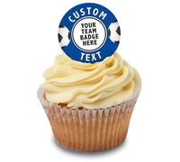 Cakeshop Cupcake Personalised Edible Cake Toppers With Dark Blue Football Border | Personalise With Your Custom Image & Name | For Birthdays & Celebrations | Icing & Wafer Paper Options
