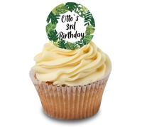 Cakeshop Cupcake Personalised Edible Cake Toppers With Jungle Leaves Border | Personalise With Your Custom Name & Age | For Birthdays & Celebrations | Icing & Wafer Paper Options