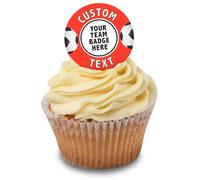 Cakeshop Cupcake Personalised Edible Cake Toppers With Red Football Border | Personalise With Your Custom Image & Name | For Birthdays & Celebrations | Icing & Wafer Paper Options