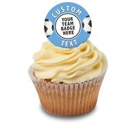 Cakeshop Cupcake Personalised Edible Cake Toppers With Sky Blue Football Border | Personalise With Your Custom Image & Name | For Birthdays & Celebrations | Icing & Wafer Paper Options