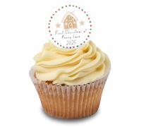 Cakeshop Cupcake Personalised Edible Christmas Cake Toppers Frist Christmas in A New Home | Personalise Text | For Xmas Parties & Family Celebrations| Icing or Wafer Paper Options