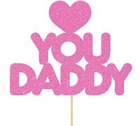 Cakeshop Fathers Day Glitter Cake Topper, Fathers Day Cake Topper Decoration Love You Daddy - Double Sided 400gsm Glitter Card, Choice 14 of Colours and Loads of Styles | Baby Pink