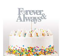 Cakeshop Forever & Always Glitter Cake Topper, Wedding Cake Topper Decoration Anniversary - Double Sided 400gsm Glitter Card, Choice 14 of Colours and Loads of Styles (Dark Silver)