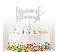 Cakeshop Forever & Always Glitter Cake Topper, Wedding Cake Topper Decoration Anniversary - Double Sided 400gsm Glitter Card, Choice 14 of Colours and Loads of Styles (Light Silver)