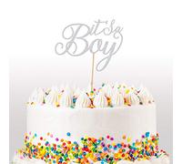Cakeshop It's a Boy Glitter Cake Topper, Baby Cake Topper Decoration Baby Boy - Double Sided 400gsm Glitter Card, Choice 14 of Colours and Loads of Styles (Light Silver)