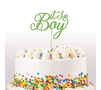 Cakeshop It's a Boy Glitter Cake Topper, Baby Cake Topper Decoration Baby Boy - Double Sided 400gsm Glitter Card, Choice 14 of Colours and Loads of Styles (Green)