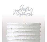 Cakeshop Just Married Glitter Cake Topper, Wedding Cake Topper Decoration - Double Sided 400gsm Glitter Card, Choice 14 of Colours and Loads of Styles (Light Silver)