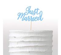 Cakeshop Just Married Glitter Cake Topper, Wedding Cake Topper Decoration - Double Sided 400gsm Glitter Card, Choice 14 of Colours and Loads of Styles (Baby Blue)
