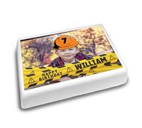 Cakeshop Landscape Personalised Edible Cake Topper Construction Worker Builder Theme | Custom Image & Text | For Birthdays & Celebrations | Multiple Shapes & Sizes | Icing & Wafer Paper Options