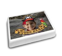 Cakeshop Landscape Personalised Edible Cake Topper Pirate Hat Photo Upload | Custom Image & Name | For Birthdays & Celebrations | Multiple Shapes & Sizes | Icing & Wafer Paper Options