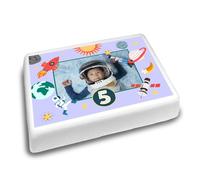 Cakeshop Landscape Personalised Edible Cake Topper Space Rocket and Planets Border | Custom Image & Age | For Birthdays & Celebrations | Multiple Shapes & Sizes | Icing & Wafer Paper Options