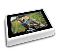 Cakeshop Landscape Personalised Edible Cake Topper With Black Border & Text Banner | Custom Image & Text | For Birthdays & Celebrations | Multiple Shapes & Sizes | Icing & Wafer Paper Options