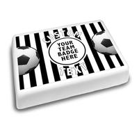 Cakeshop Landscape Personalised Edible Cake Topper With Black & White Stripe Football Border | Custom Image & Name | Birthdays & Celebrations | Multiple Shapes & Sizes | Icing & Wafer Paper Options