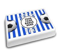 Cakeshop Landscape Personalised Edible Cake Topper With Blue & White Stripe Football Border | Custom Image & Name | For Birthdays & Celebrations | Multiple Shapes & Sizes | Icing & Wafer Paper Options
