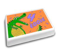 Cakeshop Landscape Personalised Edible Cake Topper With Crocodile & Age | Personalise Custom Name & Age | For Birthdays & Celebrations | Multiple Shapes & Sizes | Icing & Wafer Paper Options