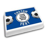 Cakeshop Landscape Personalised Edible Cake Topper With Dark Blue Football Border | Personalise Custom Image & Name | Birthdays & Celebrations | Multiple Shapes & Sizes | Icing & Wafer Paper Options