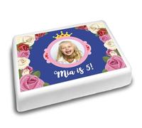 Cakeshop Landscape Personalised Edible Cake Topper With Gold Princess Crown & Roses | Personalise Custom Image & Text | Birthdays & Celebrations | Multiple Shapes & Sizes | Icing & Wafer Paper Options