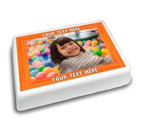 Cakeshop Landscape Personalised Edible Cake Topper With Orange Border & Text | Custom Image & Text | For Birthdays & Celebrations | Multiple Shapes & Sizes | Icing & Wafer Paper Options
